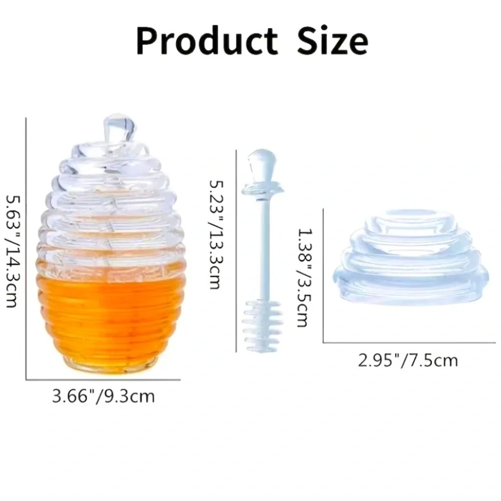 Transparent Honey Jar With Dipper & Lid Beehive Style Honey Acrylic Pot Tea